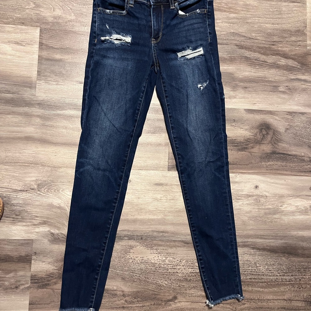 American Eagle Dark Blue Ripped Skinny Jeans